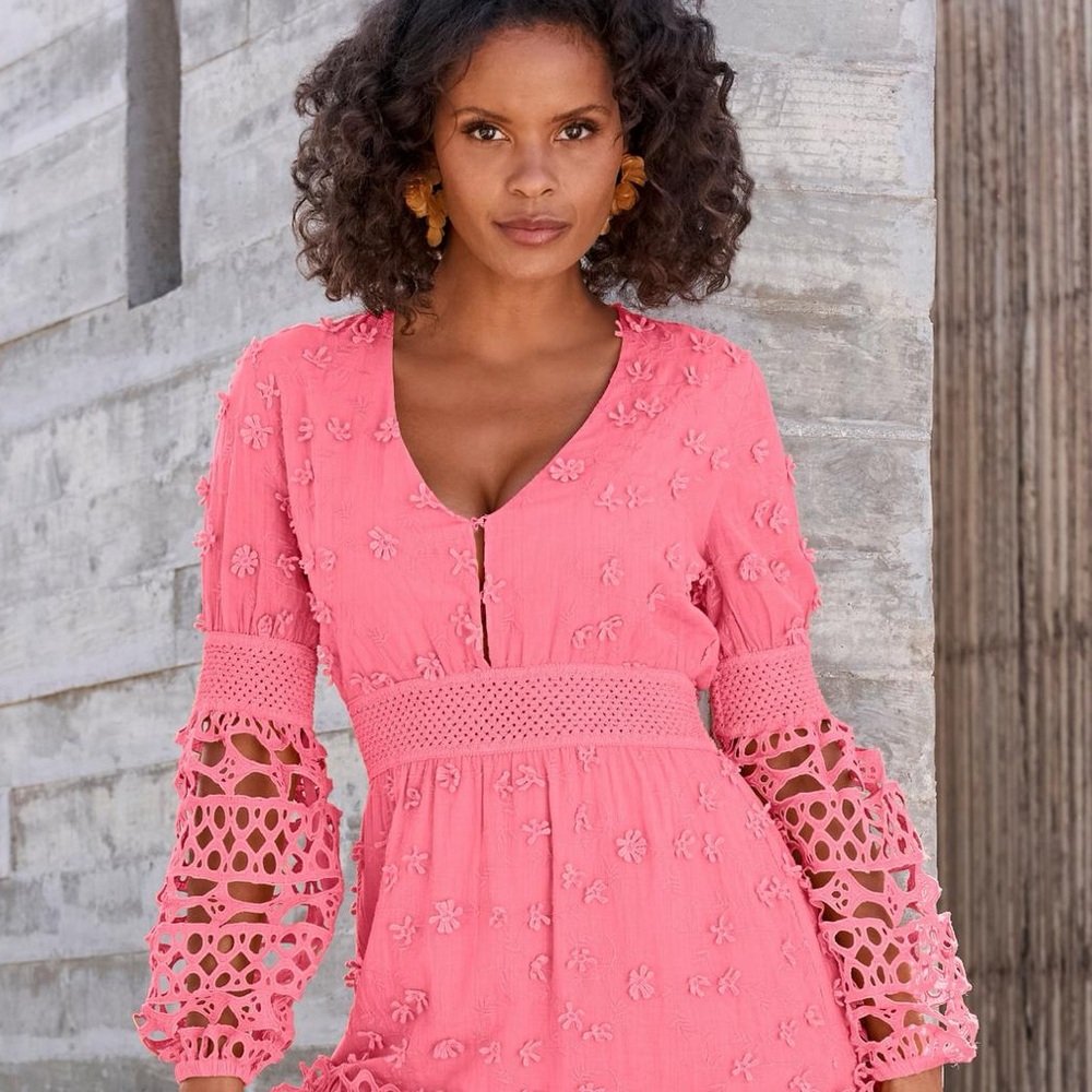 Boston Proper Pink Mixed Media Short Dress Sz L - Picture 3 of 7